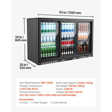 Vevor Back Bar Cooler 11.4 Cu. Ft. Commercial Beverage Refrigerator with 3 Sliding Glass Doors New