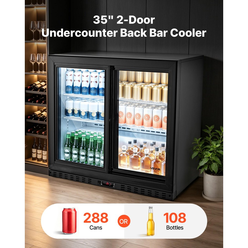 Vevor Back Bar Cooler 7.4 Cu. Ft Commercial Beverage Refrigerator with 2 Sliding Doors New