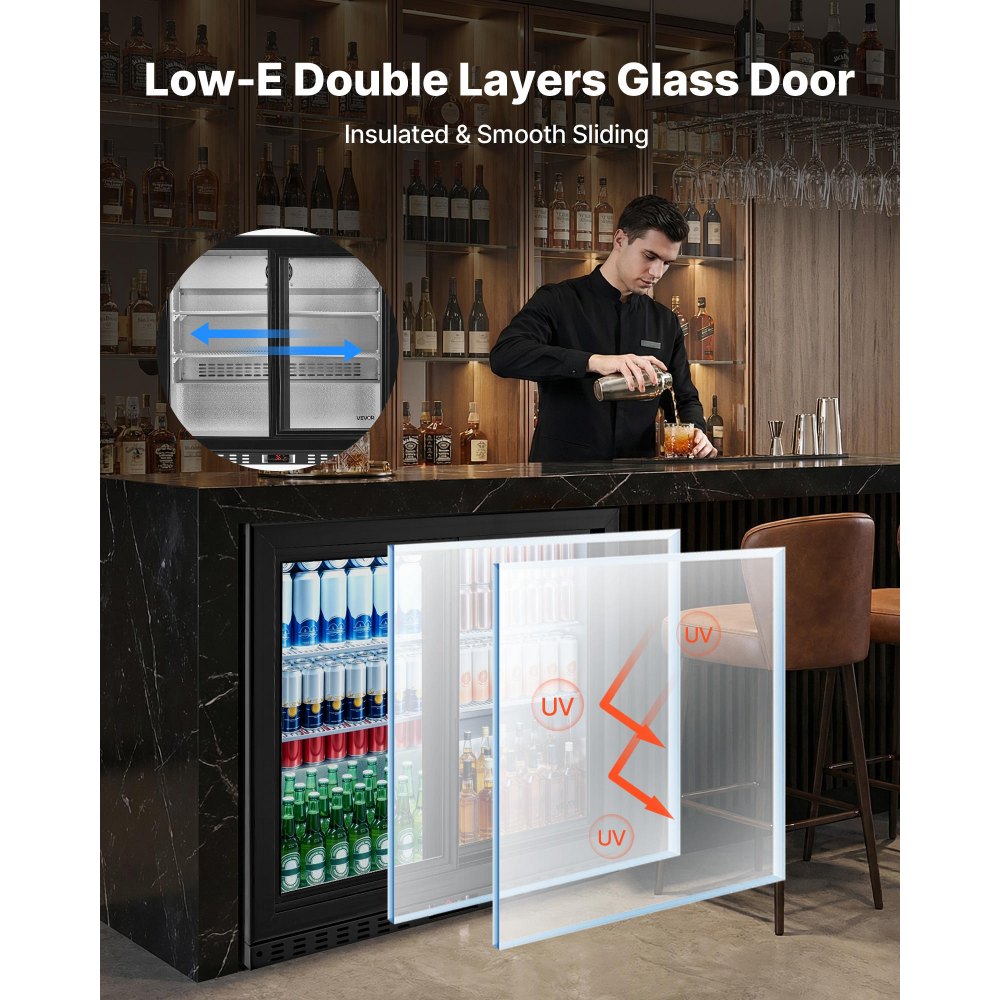 Vevor Back Bar Cooler 7.4 Cu. Ft Commercial Beverage Refrigerator with 2 Sliding Doors New