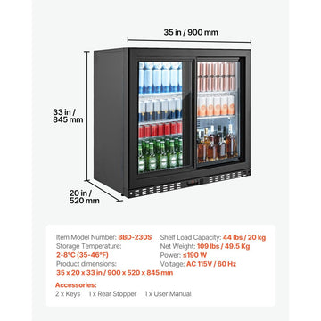 Vevor Back Bar Cooler 7.4 Cu. Ft Commercial Beverage Refrigerator with 2 Sliding Doors New