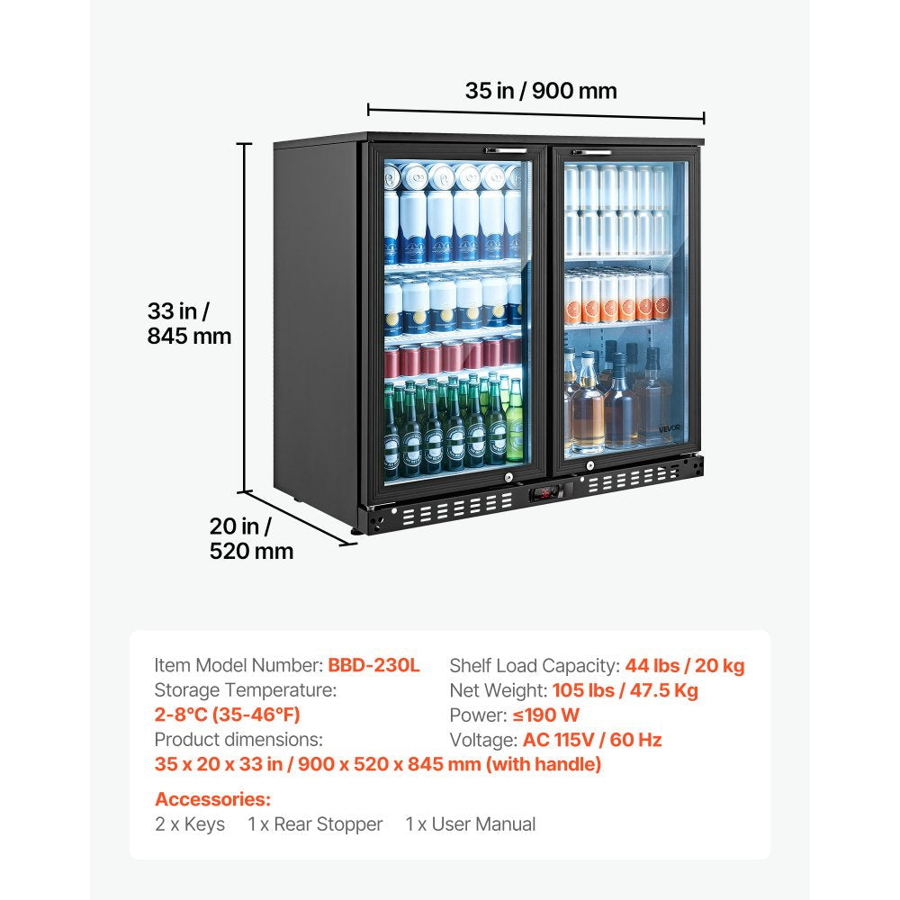 Vevor Back Bar Cooler 7.4 Cu. Ft Under Counter Commercial Beverage Refrigerator New