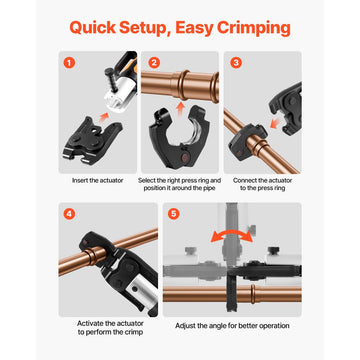 Vevor ProPress Kit 5-Piece Copper Pipe Pressing Set with 1/2"-1-1/4" Rings and R8 Actuator New
