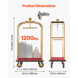 Vevor Hotel Luggage Cart Heavy-Duty Bellman Trolley 1200 lbs Gold New