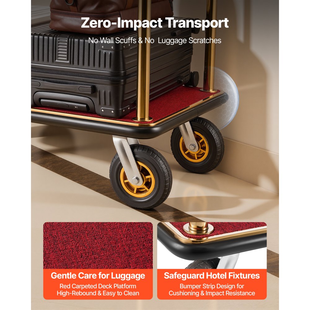 Vevor Hotel Luggage Cart Heavy-Duty Bellman Trolley 1200 lbs Gold New