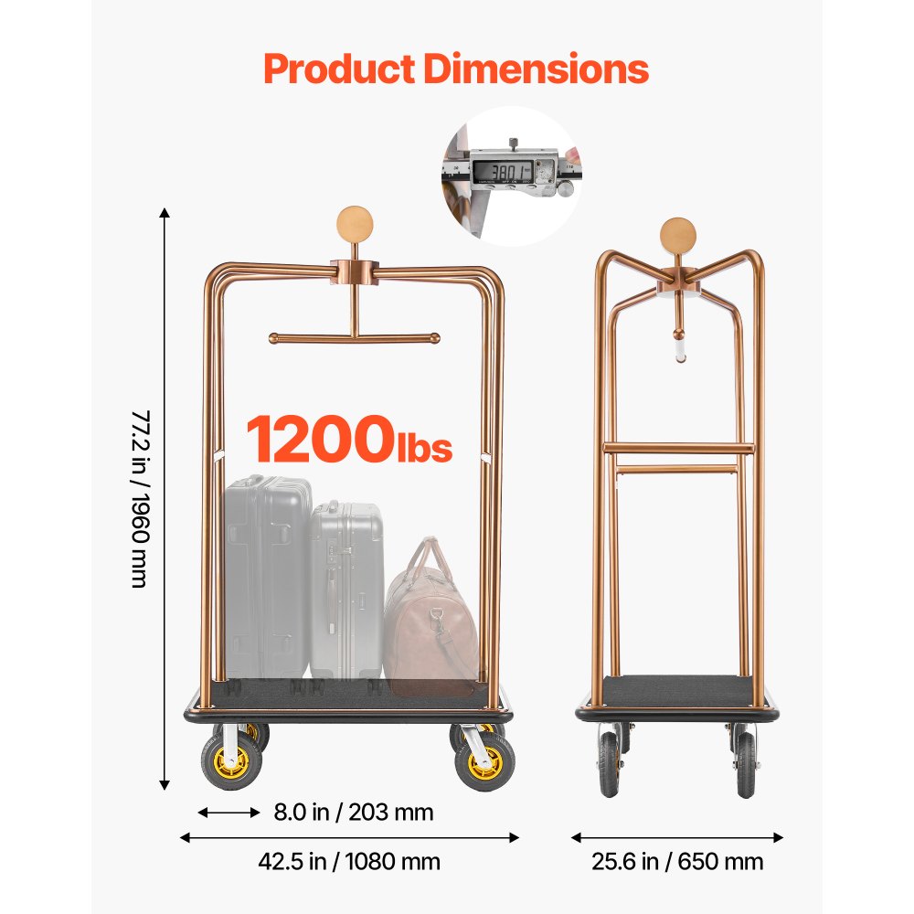 Vevor Hotel Luggage Cart Rose Gold Heavy-Duty Bellman Trolley New