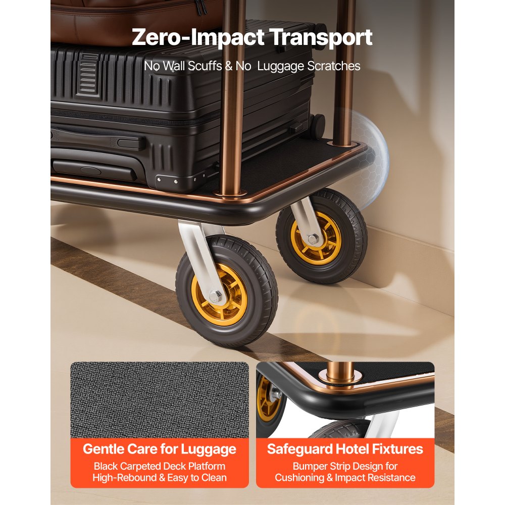 Vevor Hotel Luggage Cart Rose Gold Heavy-Duty Bellman Trolley New