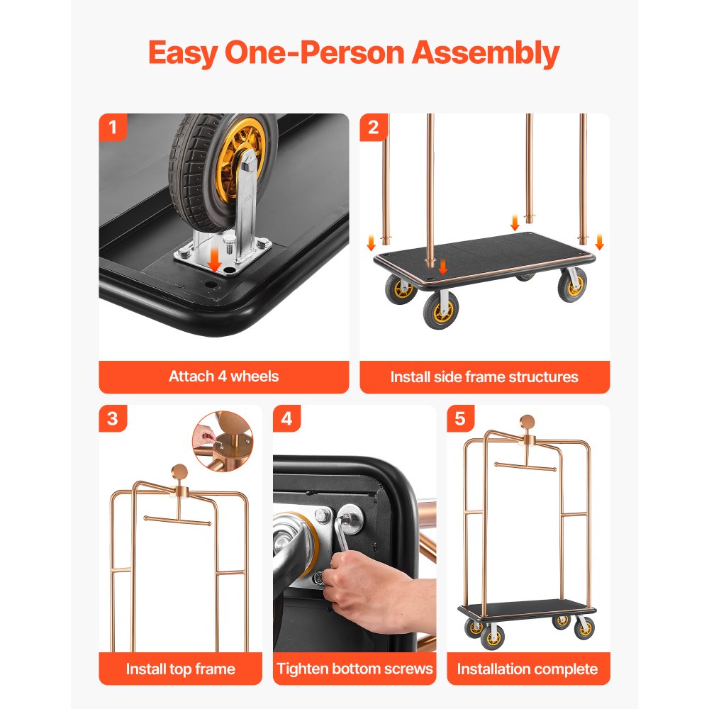 Vevor Hotel Luggage Cart Rose Gold Heavy-Duty Bellman Trolley New