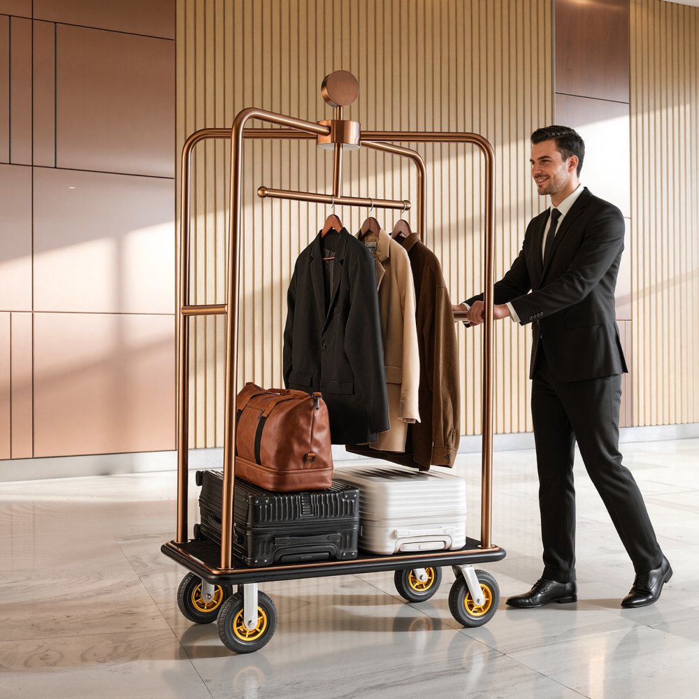 Vevor Hotel Luggage Cart Rose Gold Heavy-Duty Bellman Trolley New