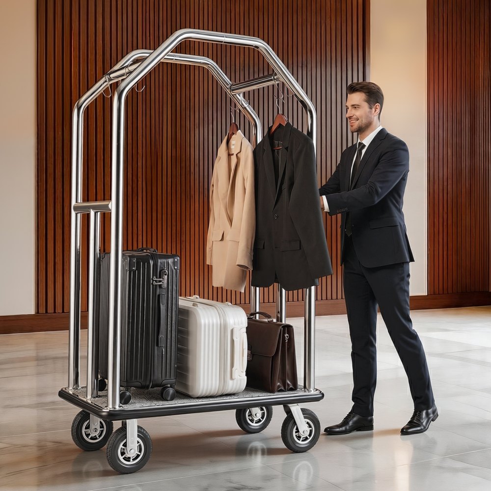 Vevor Bellman Cart Hotel Luggage Cart 1500 lbs Stainless Steel Silver New