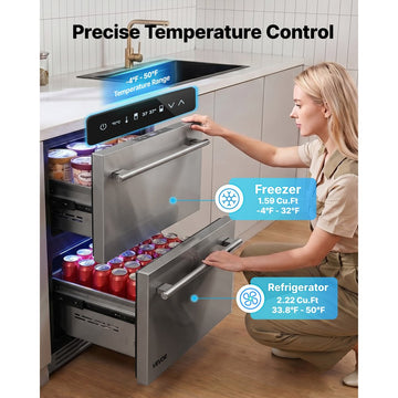 Vevor Drawer Refrigerator 24" Undercounter Fridge Freezer Combo New