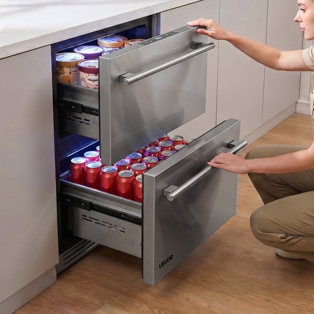 Vevor Drawer Refrigerator 24" Undercounter Fridge Freezer Combo New