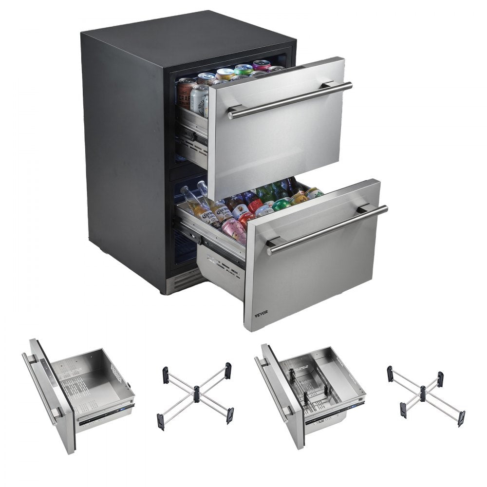 Vevor Drawer Refrigerator 24" Undercounter Fridge Freezer Combo New