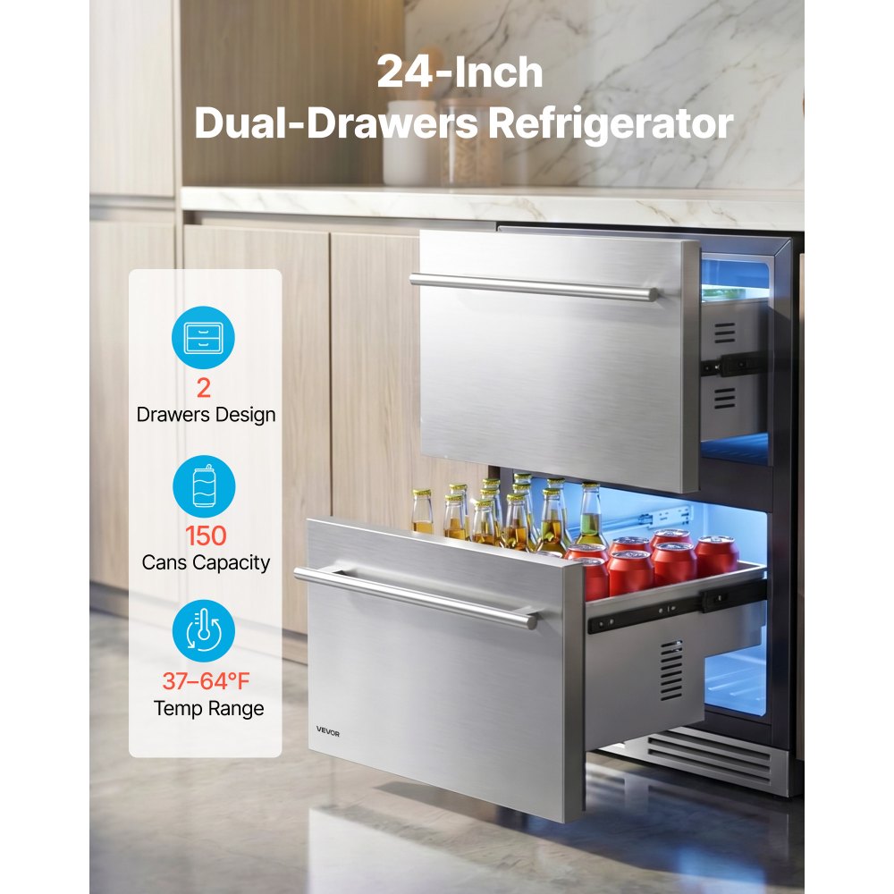 Vevor Drawer Refrigerator 24" Undercounter Beverage Fridge New