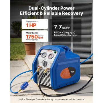Vevor Refrigerant Recovery Machine Portable 1 HP Dual-Cylinder AC Recovery Unit New