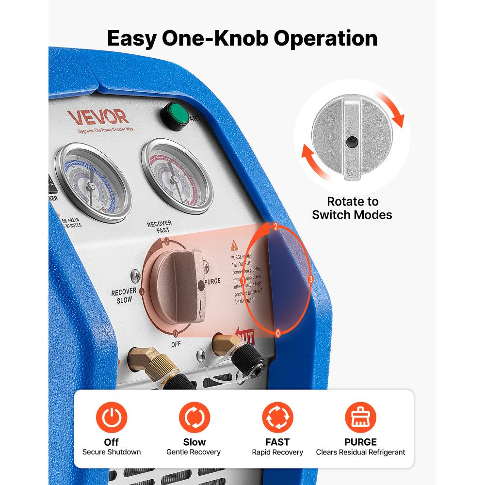 Vevor Refrigerant Recovery Machine Portable 1 HP Dual-Cylinder AC Recovery Unit New