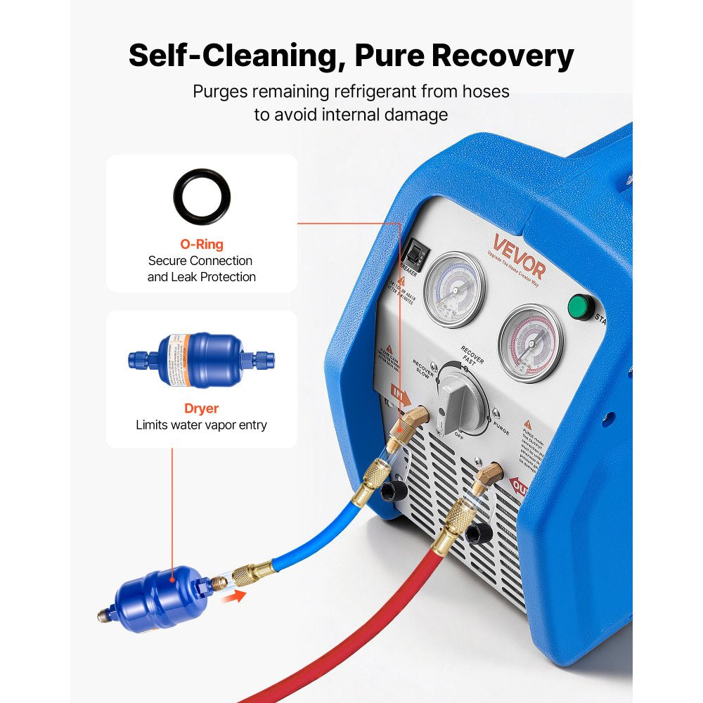 Vevor Refrigerant Recovery Machine Portable 1 HP Dual-Cylinder AC Recovery Unit New