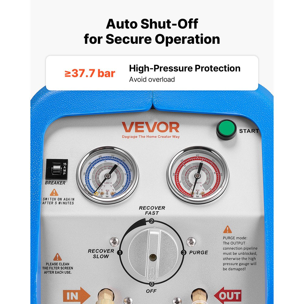 Vevor Refrigerant Recovery Machine Portable 1 HP Dual-Cylinder AC Recovery Unit New