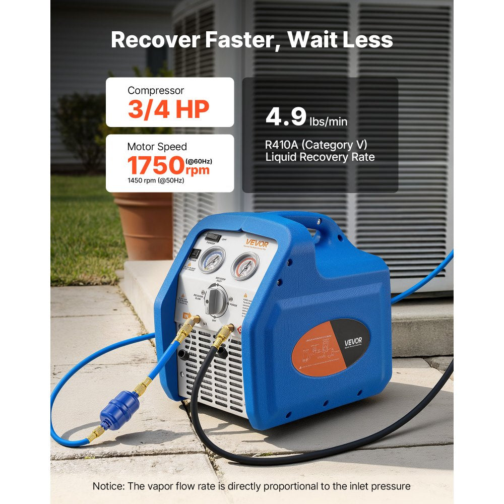 Vevor Refrigerant Recovery Machine Portable 3/4 HP 120V Single-Cylinder AC Unit New