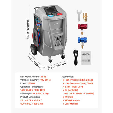 Vevor Refrigerant Recovery Machine Fully Automatic 1234yf 7" Touch Screen New