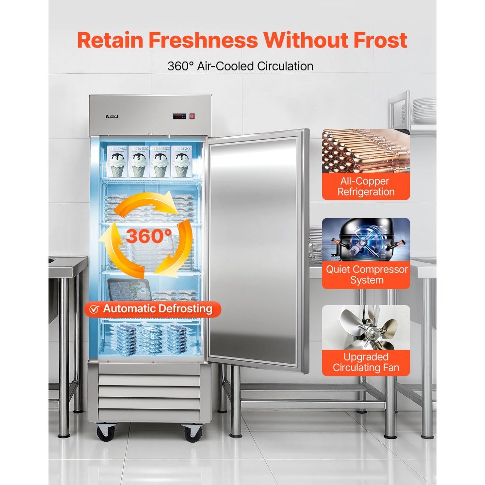 Vevor Upright Freezer Commercial Reach-In 29" 21.9 Cu. Ft. Stainless Steel Single Door New