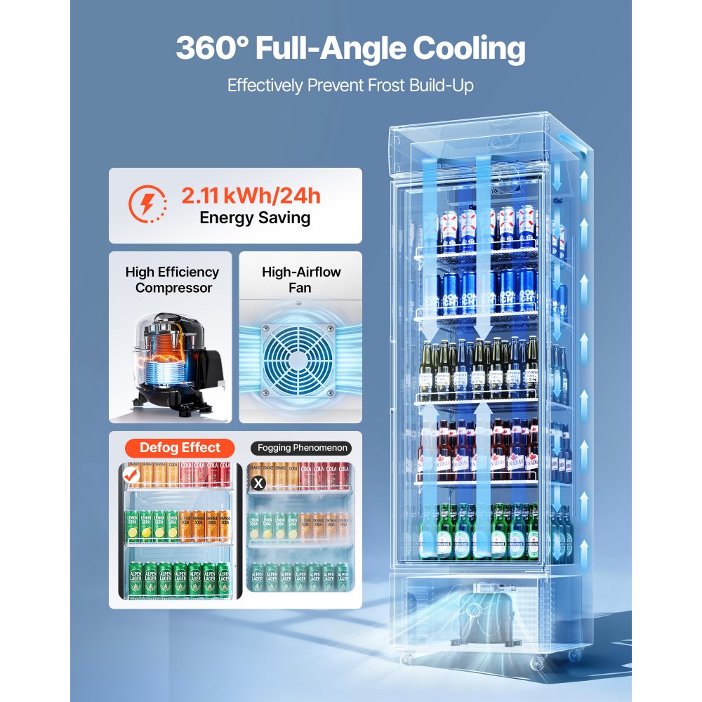 Vevor Merchandiser Refrigerator 12.7 Cu. Ft Glass Door Display Beverage Cooler New