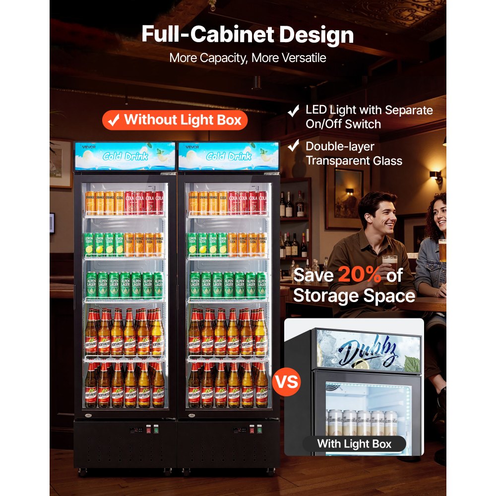 Vevor Merchandiser Refrigerator 12.7 Cu. Ft Glass Door Display Beverage Cooler New