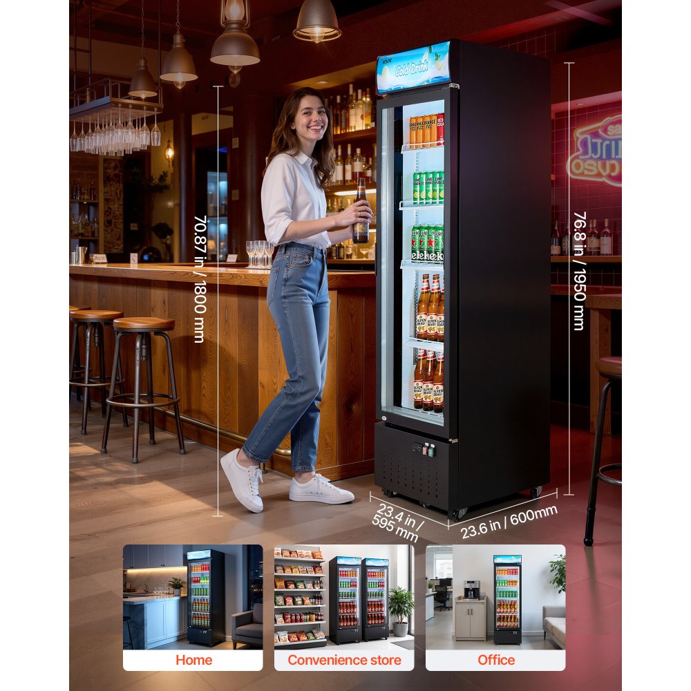Vevor Merchandiser Refrigerator 12.7 Cu. Ft Glass Door Display Beverage Cooler New