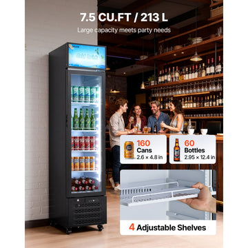 Vevor Beverage Refrigerator Commercial Merchandiser Glass Door Display Cooler 7.5 Cu. Ft. New