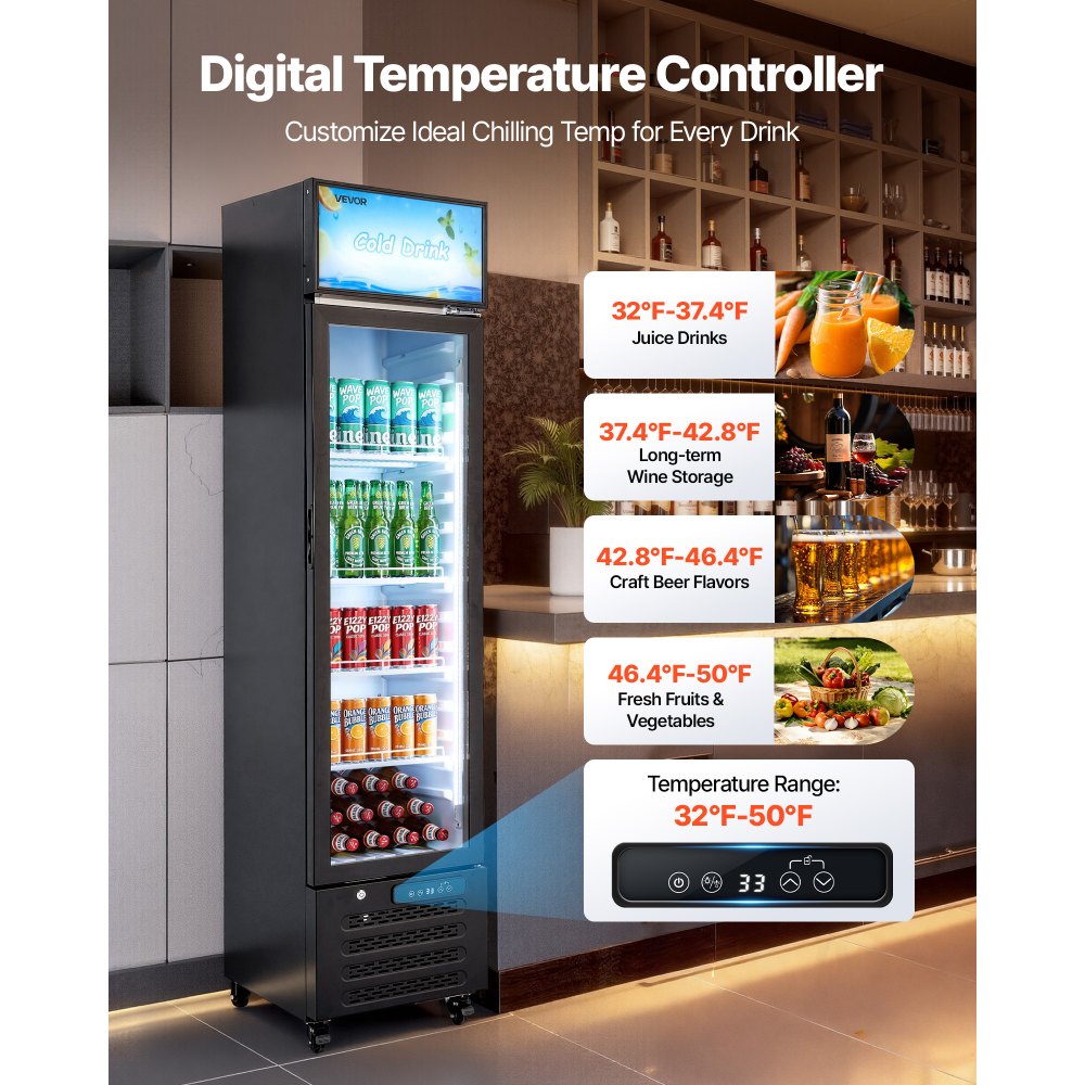 Vevor Beverage Refrigerator Commercial Merchandiser Glass Door Display Cooler 7.5 Cu. Ft. New