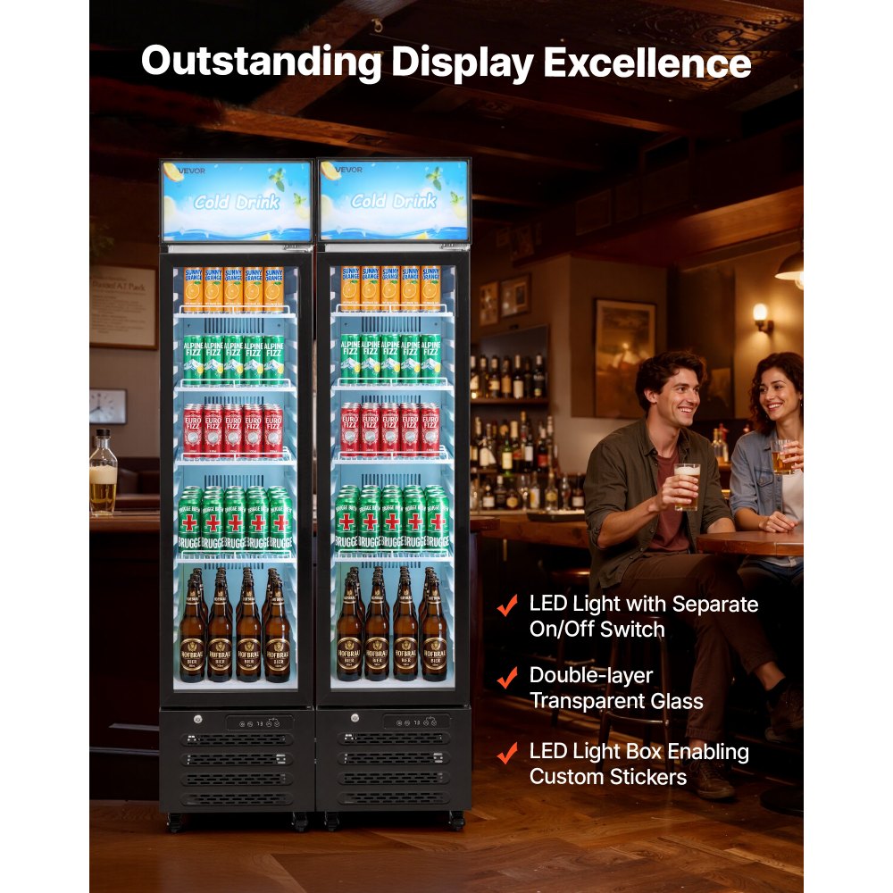 Vevor Beverage Refrigerator Commercial Merchandiser Glass Door Display Cooler 7.5 Cu. Ft. New