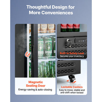 Vevor Beverage Refrigerator Commercial Merchandiser Glass Door Display Cooler 7.5 Cu. Ft. New
