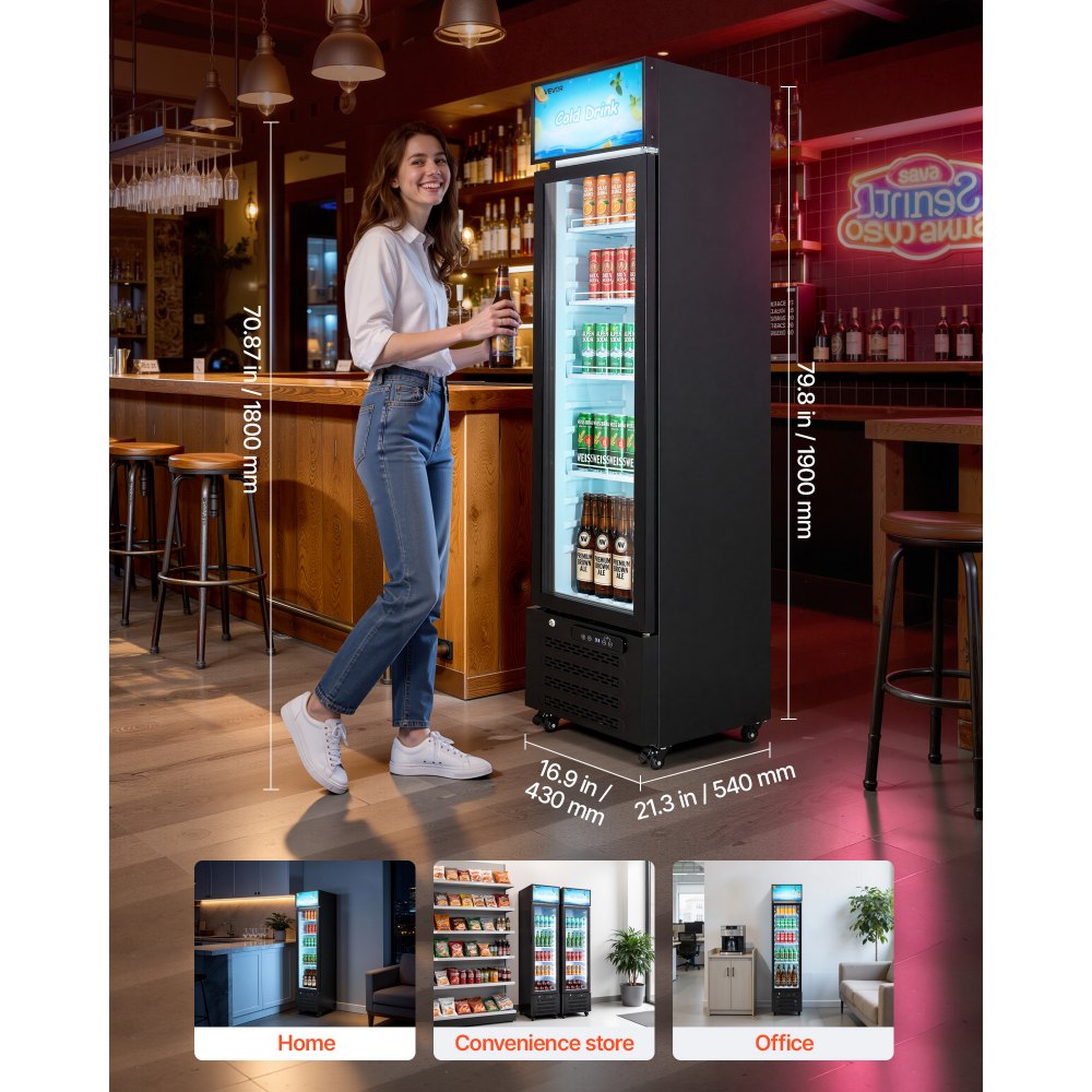 Vevor Beverage Refrigerator Commercial Merchandiser Glass Door Display Cooler 7.5 Cu. Ft. New