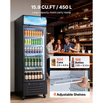 Vevor Commercial Merchandiser Refrigerator 15.9 Cu. Ft. Glass Door Beverage Cooler with Customizable Lightbox New