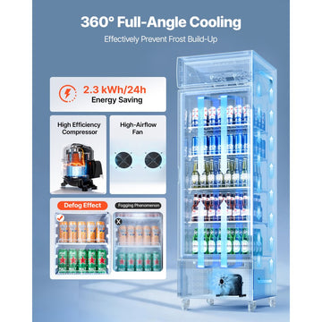 Vevor Commercial Merchandiser Refrigerator 15.9 Cu. Ft. Glass Door Beverage Cooler with Customizable Lightbox New
