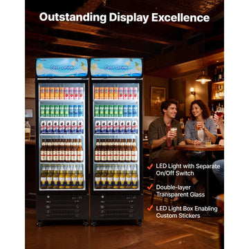 Vevor Commercial Merchandiser Refrigerator 15.9 Cu. Ft. Glass Door Beverage Cooler with Customizable Lightbox New