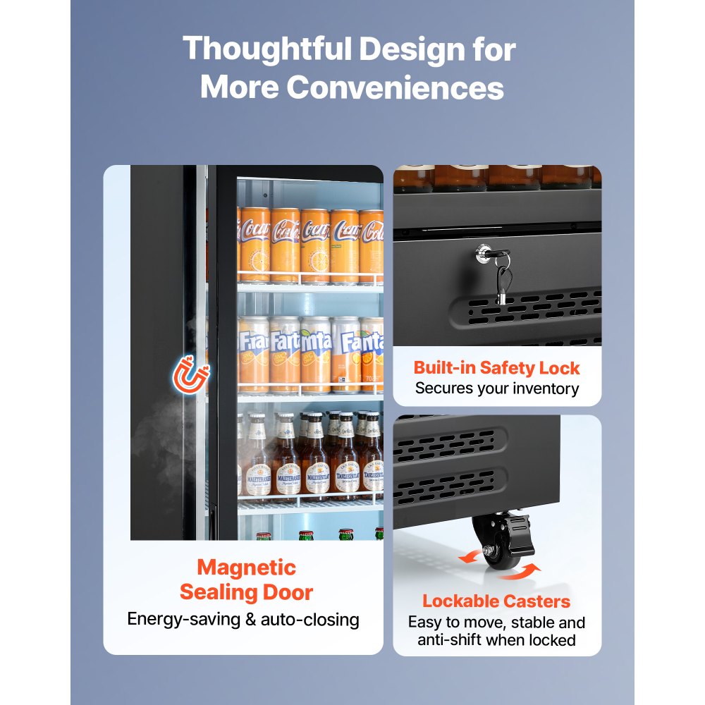 Vevor Commercial Merchandiser Refrigerator 15.9 Cu. Ft. Glass Door Beverage Cooler with Customizable Lightbox New
