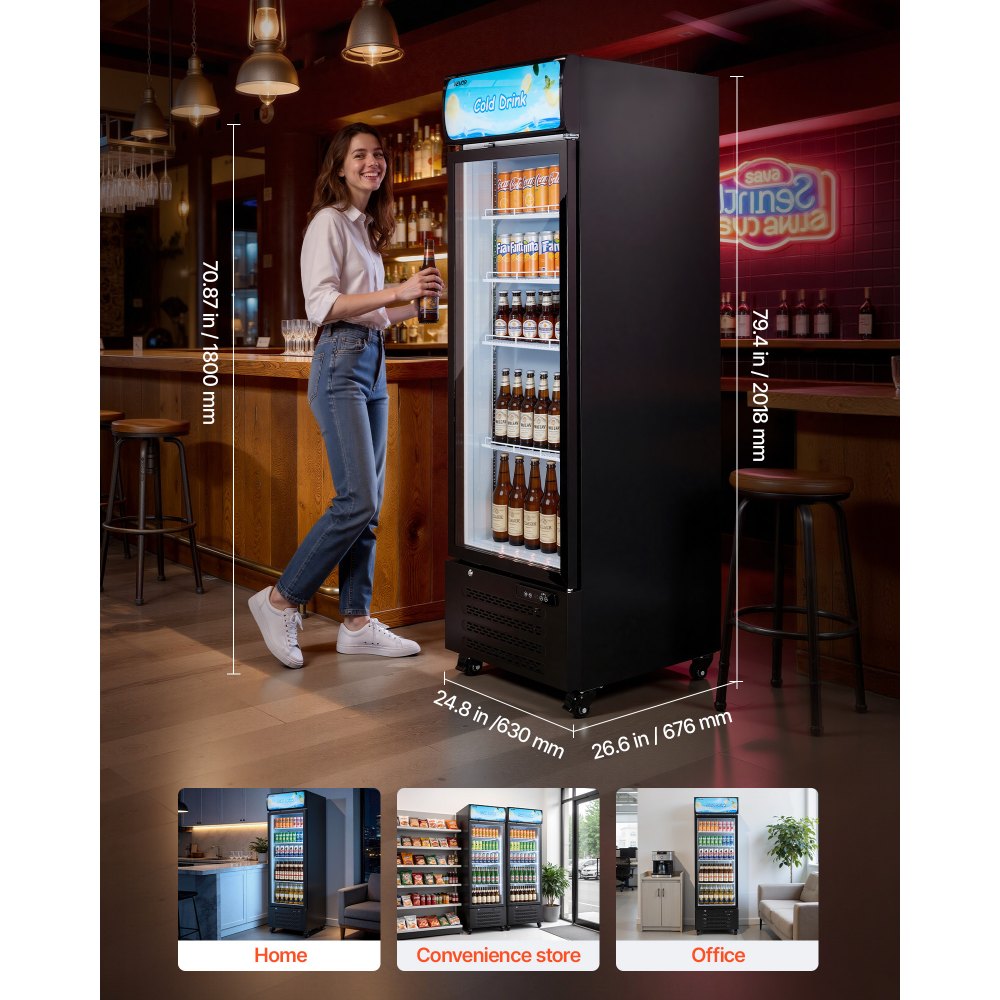 Vevor Commercial Merchandiser Refrigerator 15.9 Cu. Ft. Glass Door Beverage Cooler with Customizable Lightbox New