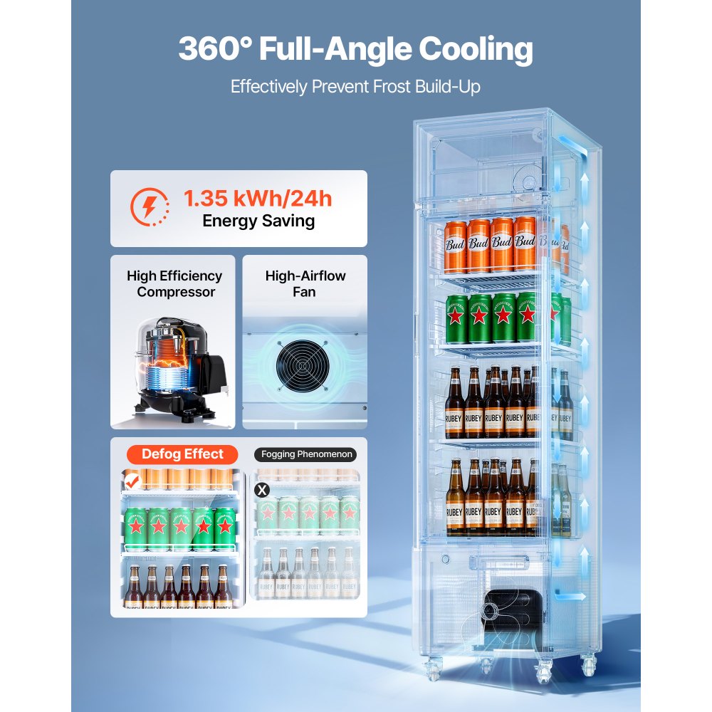 Vevor Merchandiser Refrigerator 6.1 Cu. Ft. Glass Door Beverage Cooler with Lightbox New