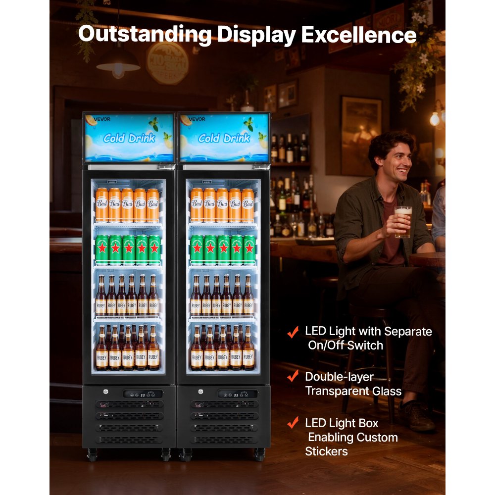 Vevor Merchandiser Refrigerator 6.1 Cu. Ft. Glass Door Beverage Cooler with Lightbox New
