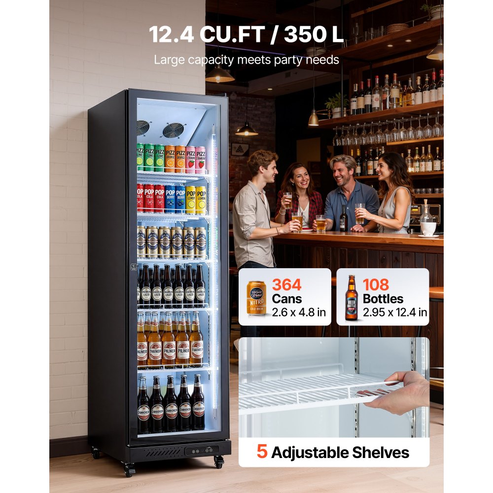 Vevor Beverage Refrigerator Commercial Merchandiser 12.4 Cu. Ft. Glass Door Display Cooler New