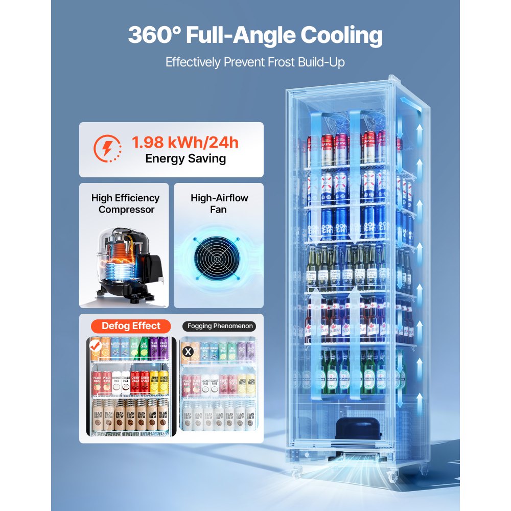 Vevor Beverage Refrigerator Commercial Merchandiser 12.4 Cu. Ft. Glass Door Display Cooler New