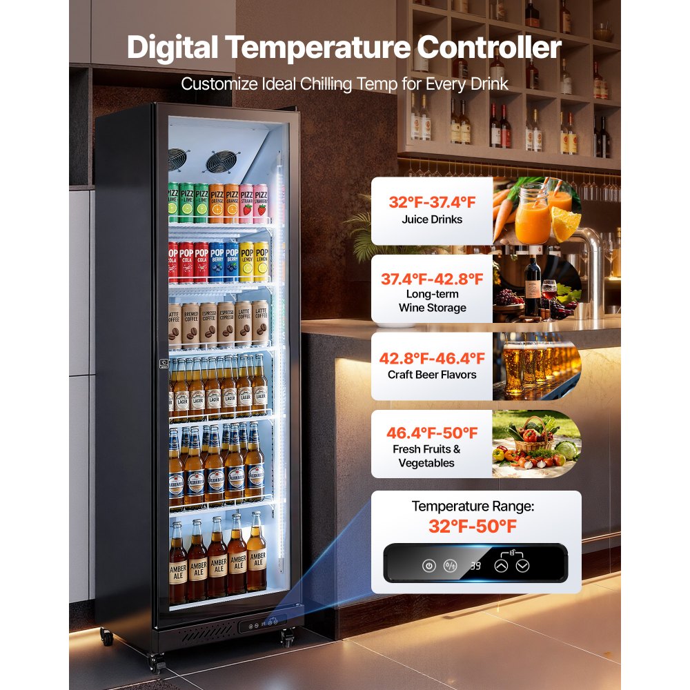 Vevor Beverage Refrigerator Commercial Merchandiser 12.4 Cu. Ft. Glass Door Display Cooler New