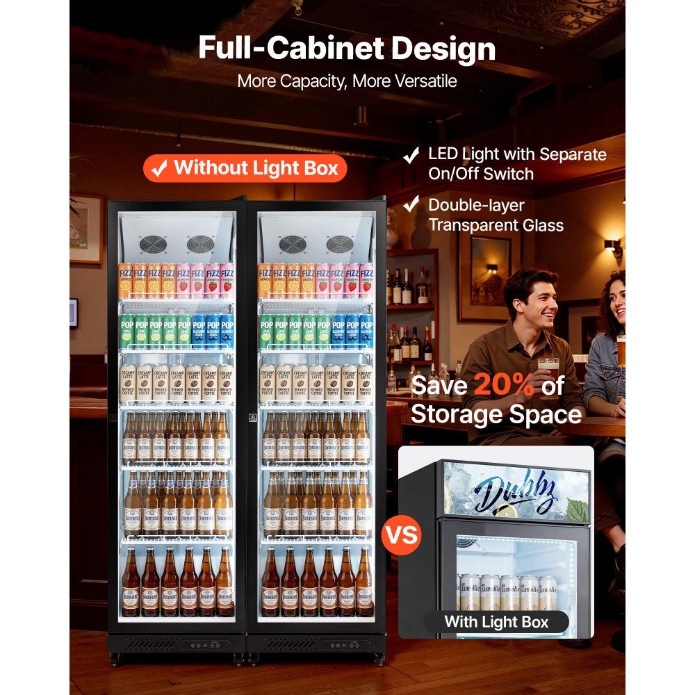 Vevor Beverage Refrigerator Commercial Merchandiser 12.4 Cu. Ft. Glass Door Display Cooler New