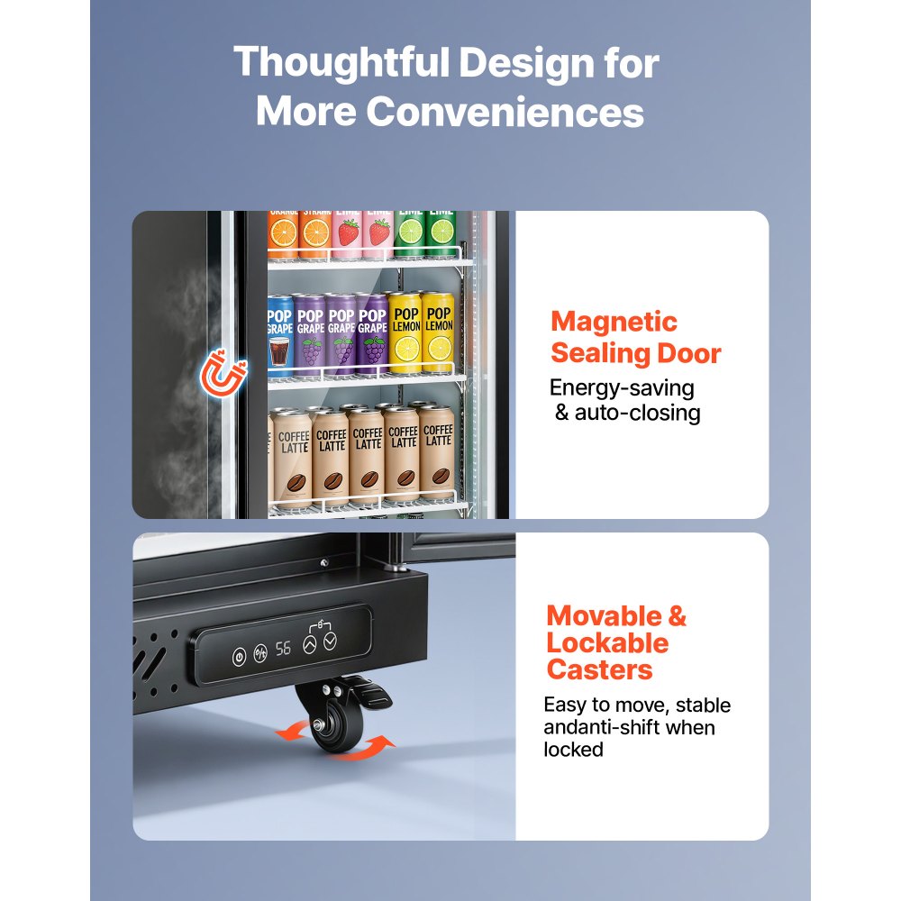 Vevor Beverage Refrigerator Commercial Merchandiser 12.4 Cu. Ft. Glass Door Display Cooler New