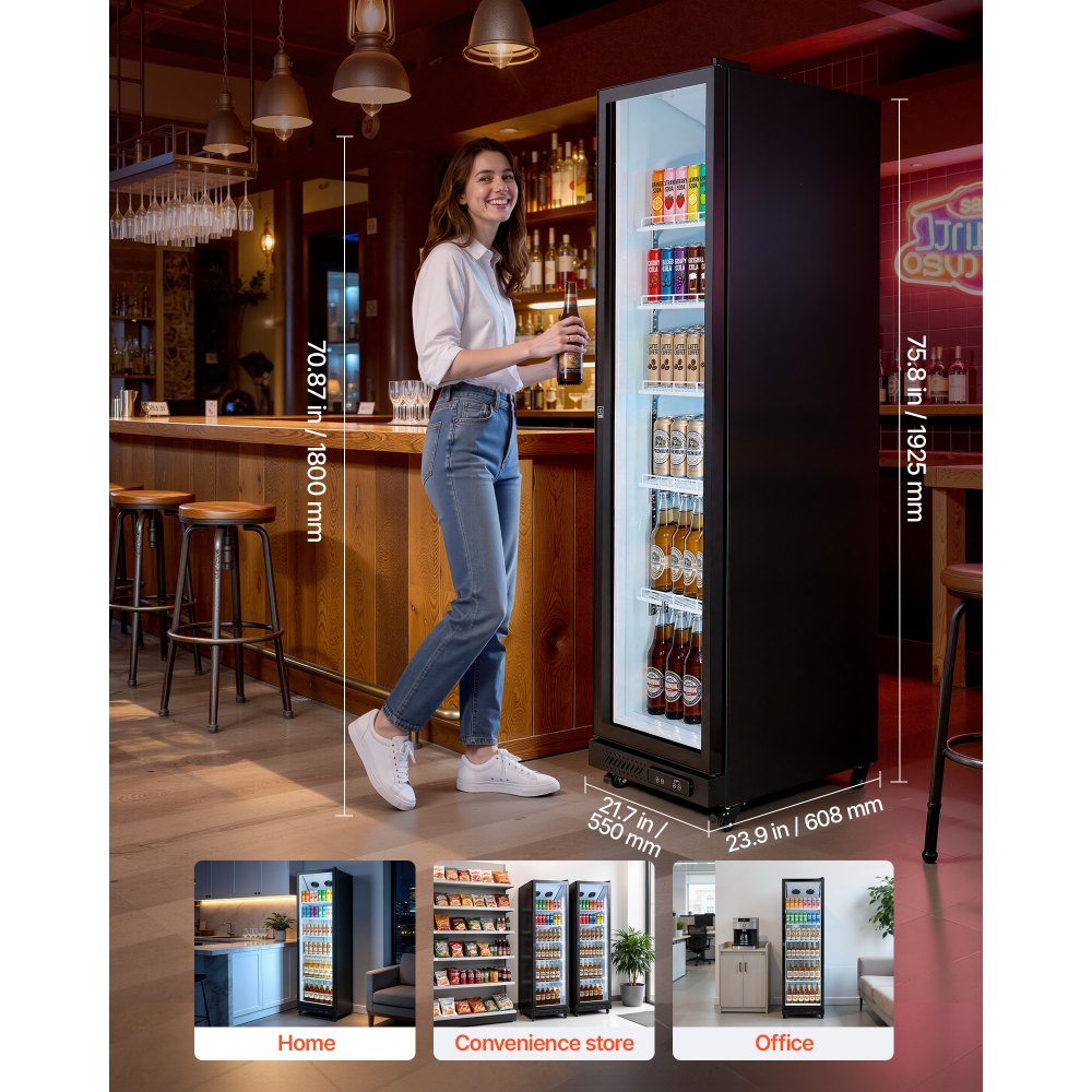 Vevor Beverage Refrigerator Commercial Merchandiser 12.4 Cu. Ft. Glass Door Display Cooler New