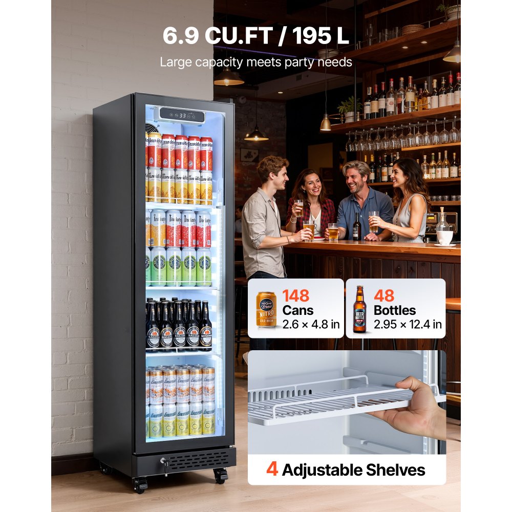 Vevor Merchandiser Refrigerator 6.9 Cu. Ft. Glass Door Display Beverage Cooler New