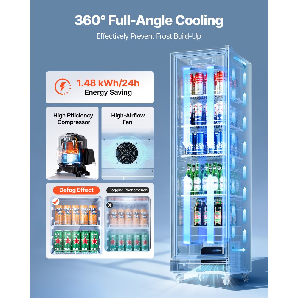 Vevor Merchandiser Refrigerator 6.9 Cu. Ft. Glass Door Display Beverage Cooler New