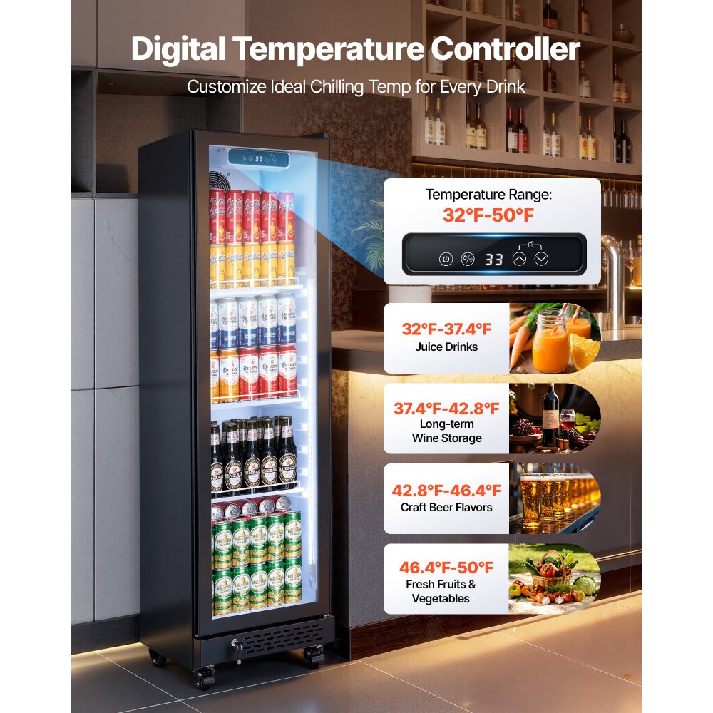 Vevor Merchandiser Refrigerator 6.9 Cu. Ft. Glass Door Display Beverage Cooler New