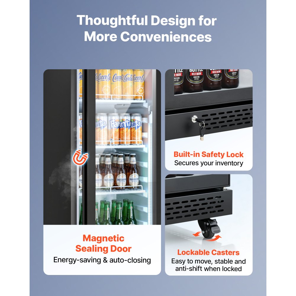 Vevor Merchandiser Refrigerator 6.9 Cu. Ft. Glass Door Display Beverage Cooler New