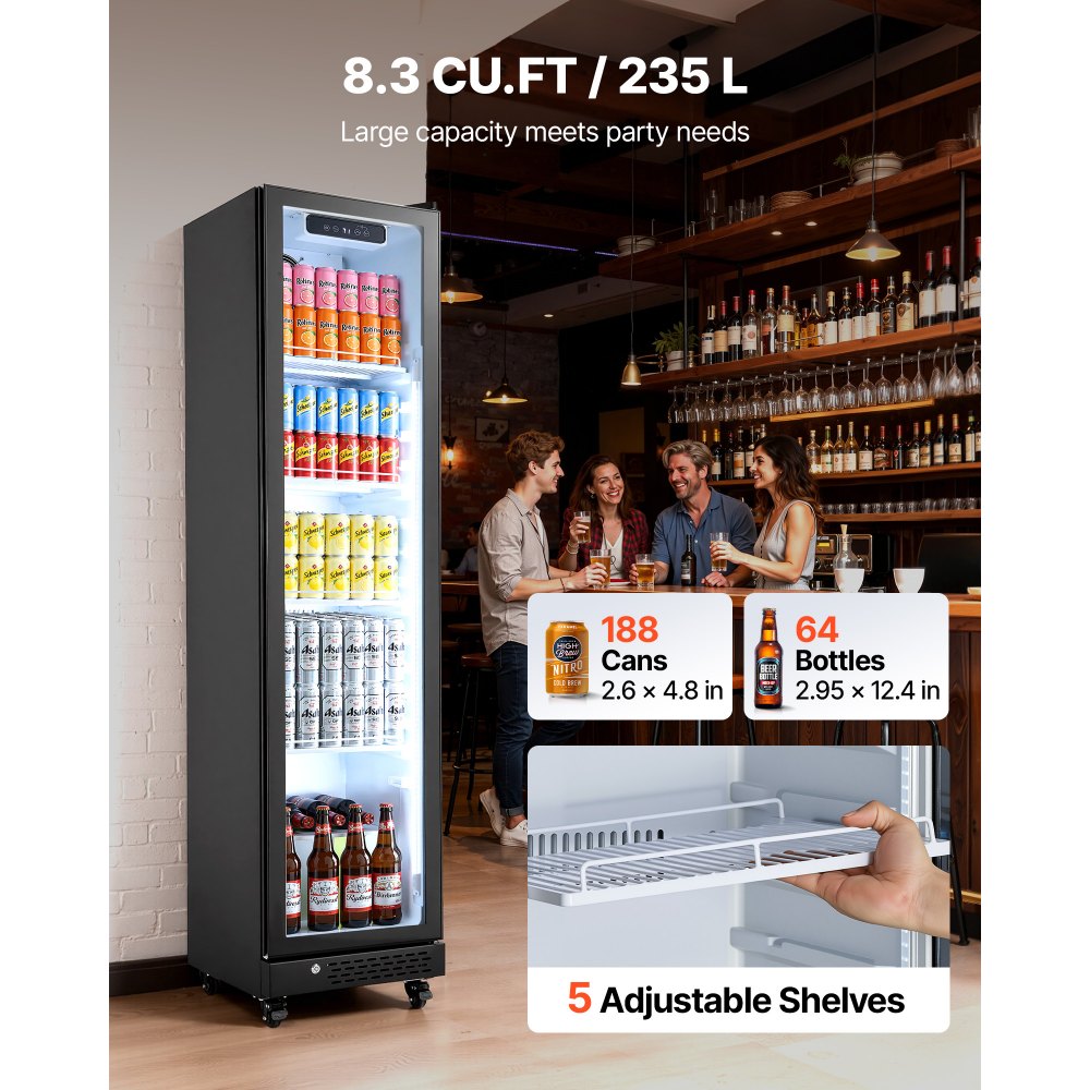 Vevor Merchandiser Refrigerator 8.3 Cu. Ft. Glass Door Beverage Cooler New